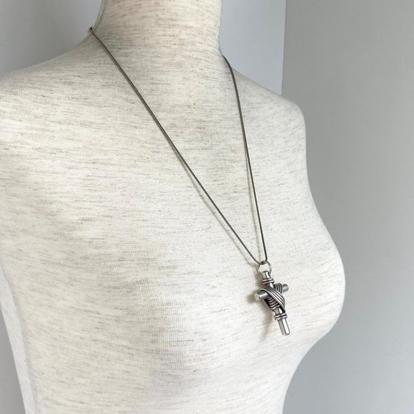 Sterling Silver 925 ZINA 2" Heavy Shrouded Cross Pendant Necklace 24" Chain 39g - Picture 7 of 16